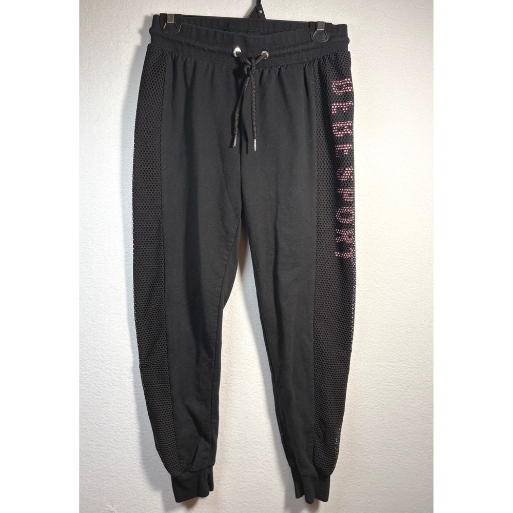 Bebe Sport Joggers Women SMALL Black Excellent Mesh Side Logo Sweatpants